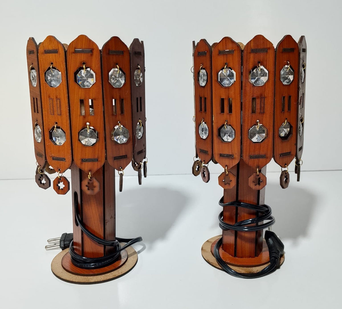 Handcrafted Wooden Set of 2 Table Lamp with Light – Decorative & Functional